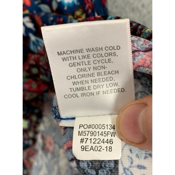 Women's Small (S) Fever Cold Shoulder Colorful Floral Blue Orange Red Blouse Top - Picture 15 of 16